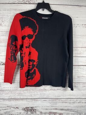 For The Geng Sweater Men's Size M Black Red Graphic Faces SS21 Winter Collection